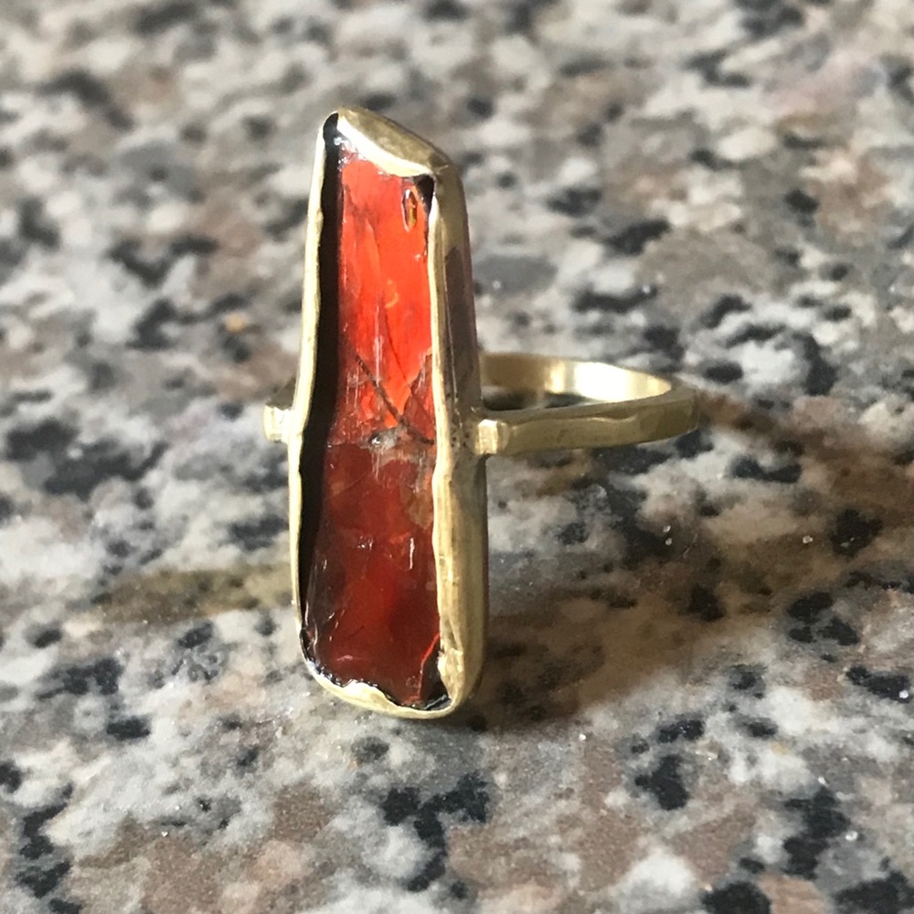 Ammolite Brass Ring